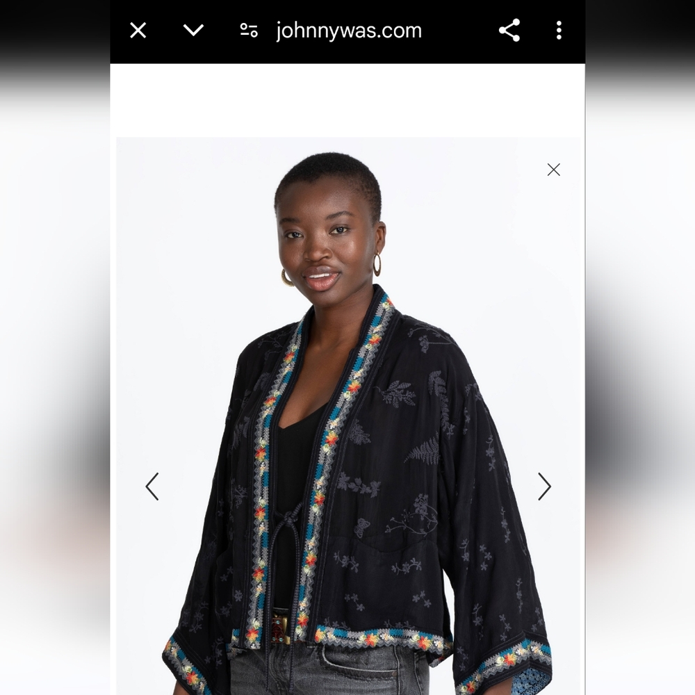 Johnny Was Black Floral Embroidered Kimono Jacket